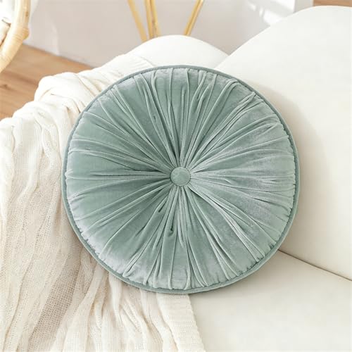 Round Throw Pillow, 17.7" Light Blue Velvet Decorative Couch Pillow Pleated Tufted Round Pumpkin Sofa Pillows Floor Cushion for Bedroom Living Room Farmhouse - color: Light Blue