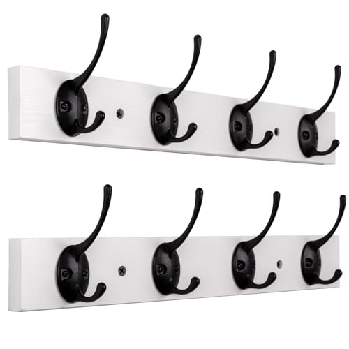 VERTORGAN 2 Pack Wall Mounted Wooden Hat Rack,4 Hooks Entryway(White) | Wood Coat Hooks,Wall Hooks for Hanging,Hat Rack Bag Hanger Key Holder for Wall,Purse Hanger Towel Racks for Bathroom - color: White, size: 2 Pack