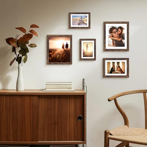 iRahmen 10x12 Picture Frame with Mat 8x10 - High Definition Real Glass Wooden Photo Frames for Tabletop Display and Wall Mounting (Brown, Set of 4) - color: Brown, size: 10X12