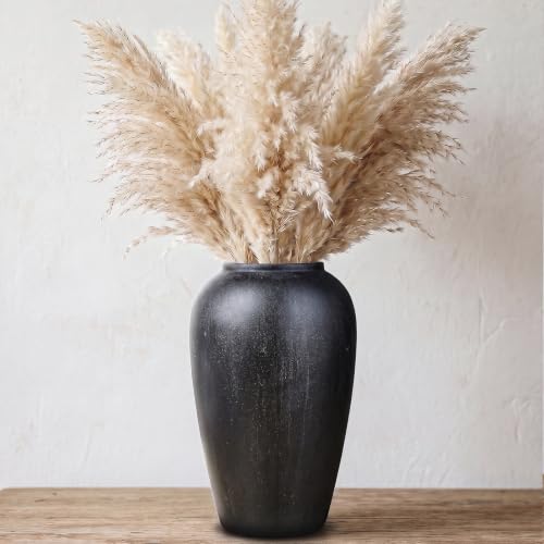 Wide Mouth Large Ceramic Vase, Vintage Black Decor Vase, 11.8 Inches Tall - color: 11.8”h-vintage Black