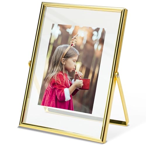 Vienrose Gold Floating Picture Frames for 5x7 4x6 3x5 Pictures, High Definition Double Sided Glass Picture Frame Tabletop Photo Frame, Gifts for Home Wedding Party Office Décor (6" x 8") - color: 1 Pack Gold, size: 5X7