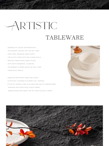 4-piece set, ceramic, embossed stone design plate and bowl set, microwave and dishwasher compatible tableware set, shatterproof and scratch resistant dinner set, irregular edge design, white - color: style - 9