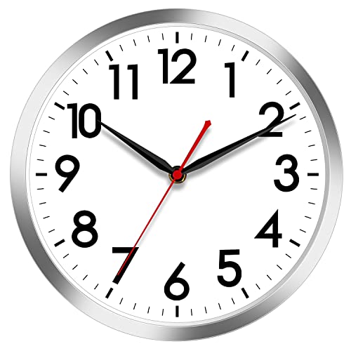 AKCISOT 10 Inch Wall Clock, Silent Battery Operated Analog Clock, Silver | Classroom | Kitchen | Office | Easy to Read Numbers | Garage - color: B_silver, size: 10 Inch