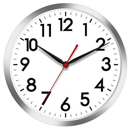 AKCISOT 10 Inch Wall Clock, Silent Battery Operated Analog Clock, Silver | Classroom | Kitchen | Office | Easy to Read Numbers | Garage - color: B_silver, size: 10 Inch