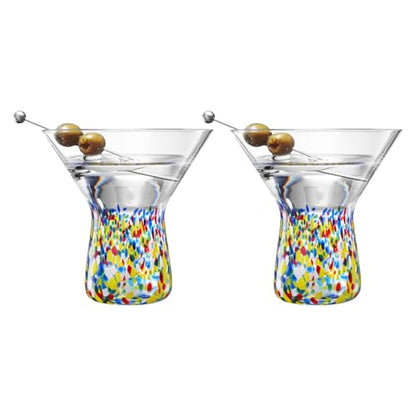 Large Stemless Martini Glasses – Set of 2-8oz Luxury Hand Blown Confetti Margarita, Martinis, Cocktails, Water, Wine, Dessert & Champagne Glasses Cinco de Mayo, Hand Blown - Mexican Confetti Glass - style: Mexican Confetti Martini Glass