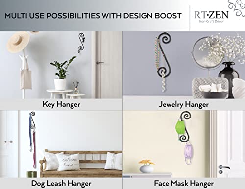 Farmhouse Small Key Holder for Wall, Wrought Iron Wall Mount Rack | Handcrafted Swirl Decorative, 5 Key Hooks for Home Entryway, Purse, Coat and Leash Holder or Organizer (Vertical Black) - style: Vertical