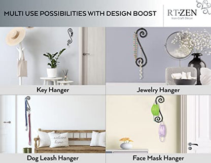 Farmhouse Small Key Holder for Wall, Wrought Iron Wall Mount Rack | Handcrafted Swirl Decorative, 5 Key Hooks for Home Entryway, Purse, Coat and Leash Holder or Organizer (Vertical Black) - style: Vertical