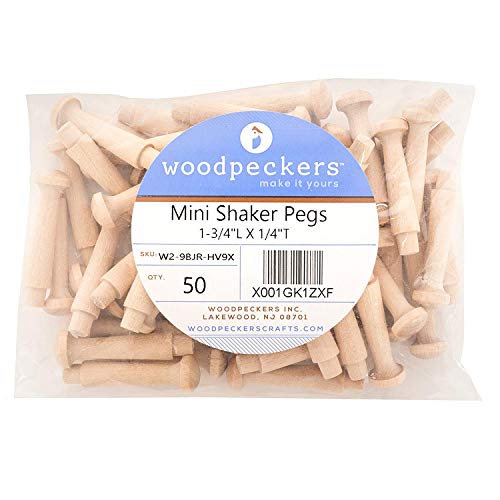Woodpeckers Mini Wooden Shaker Pegs 1-3/4-inch w/ 3/16-inch Tenon, Pack of 50 DIY Wooden Wall Hooks, Wood Hooks for Hanging Jewelry - color: Pack of 50, size: 1-3/4 Inch Tenon