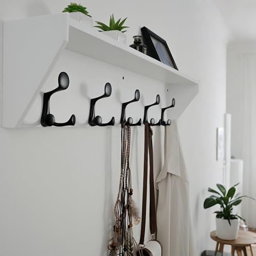 WEBI Wall Shelf with Hooks Underneath,35" Long Wall Mounted Coat Rack with Shelf,Entryway Coat Rack with 5 Triple Hooks for Hanging Coats,Jacket,Hallway,Bedroom,Mudroom,White - color: White, size: 35 Inch