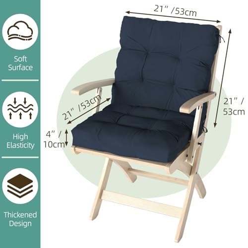 Outdoor Chair Cushions 42x21x4 Inch Set of 2, Dark Blue | Patio Cushions for Dining Rocking Chairs, High Back Soft Seat Pad with Ties, Waterproof Fade Resistant, Indoor Outside Use - color: Dark Blue