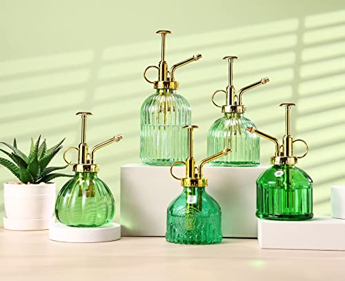 Glass Plant Mister Spray Bottle, 7.5" Green Glass Water Spray Bottle with Gold Top Pump Small Watering Can, Small Plant Sprayer Mister for Indoor Outdoor House,(Green+Gold E) - style: Green+Gold E