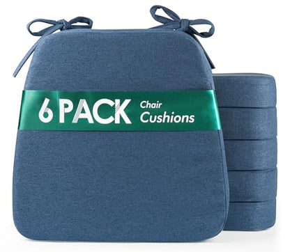 kingphenix Chair Cushions for Dining Chairs, Set of 6, 2.5 Inches Thick | High-Density Foam Kitchen Chair Cushions with Ties, Non-Slip Bottom and Removable Machine-Washable Covers, Navy Blue - color: Navy Blue, size: 6 Count(Pack of 1)