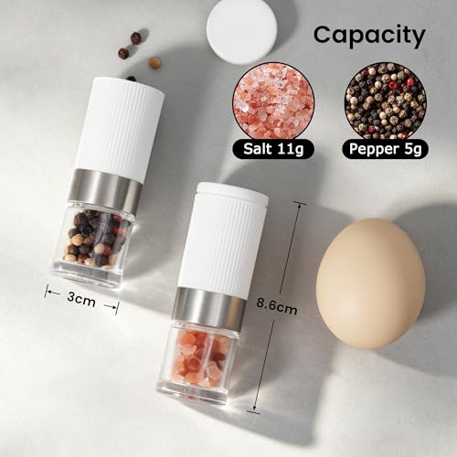 Mini Salt and Pepper Grinder Set Small Tiny Adjustable Coarseness Ceramic Salt Grinder with Funnel and Bag Portable Handy Spice Pepper Mill Shaker For Outdoor Party Lunch Bag Kitchen White - color: White 2-Pack