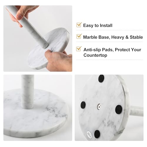 Italian Marble Paper Towel Holder Countertop, Carrara Stone Paper Towel Holder Stand for Kitchen Storage, for Standard or Jumbo-Sized Rolls(Bianco Carrara)