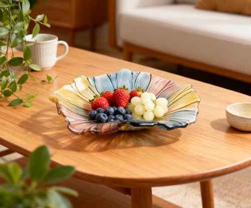 11.5-inch Crystal Glass Colorful Fruit Bowl Dessert Cake Candy Snack Plate,Art Sunflower-shaped,Large Size,Cool Design