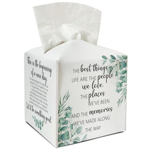 Inspirational Leather Tissue Holder with Bottom Belt Tissue Box Cover Ideal for Women Housewarming Gift Bathroom Car Nightstand Vanity Kitchen Decor Waterproof Napkin Organizer Dispenser - FS699 - color: Green 02