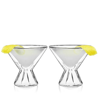 Viski Double Walled Cocktail Glasses - Insulated Martini Glasses with Cut Crystal Design - Dishwasher Safe Borosilicate Glass 8.5oz Set of 2 - style: Double-Walled Martini Glasses