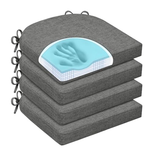Chair Cushions for Dining Chairs, Non Slip Chair Pads with Ties and Washable Covers, Memory Foam Kitchen Chair Cushions Set of 4, 16"X16"X2.5", Dark Gray - color: Dark Gray, size: Pack of 4