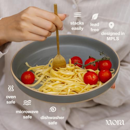 Mora Medium Dishes Set of 4, 35oz Ceramic Pottery Pasta Plate/Wide Bowls - Microwave, Oven and Dishwasher Safe - Dusk - color: Dusk