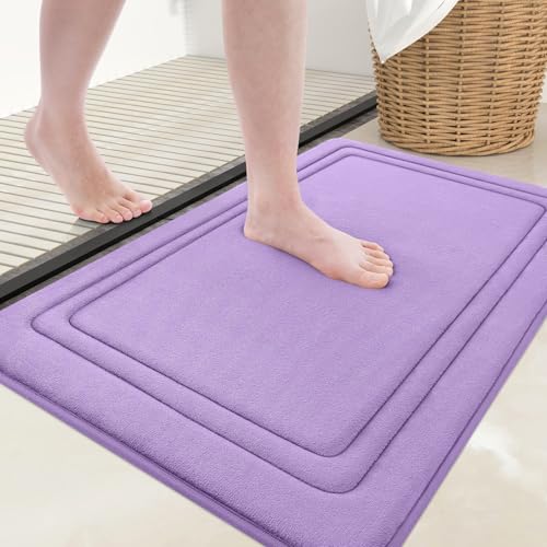 Grandaily Memory Foam Bath Mat Rug 24x16, Ultra Soft, Non-Slip and Absorbent Bathroom Rugs, Machine Wash Dry, Comfortable Bath Carpet for Bathroom Floor, Tub and Shower, Lavender - color: Lavender, size: 24" x 16"