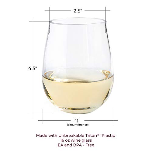 Set of 8 Unbreakable Stemless Wine Glasses – 16oz BPA-Free Tritan Plastic, Reusable & Shatterproof Drinkware for Indoor Outdoor Parties, Dishwasher Safe Crystal Clear Bar Glasses