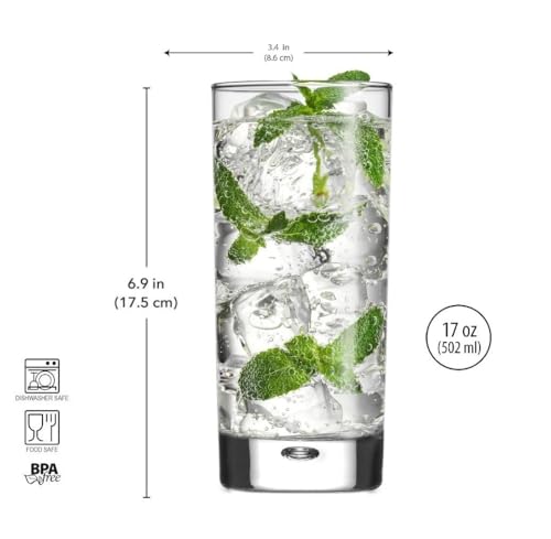 Home Essentials & Beyond Highball Glasses set of 4, 17 oz Drinking Glasses, Red Series Heavy Bubble Base