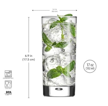Home Essentials & Beyond Highball Glasses set of 4, 17 oz Drinking Glasses, Red Series Heavy Bubble Base