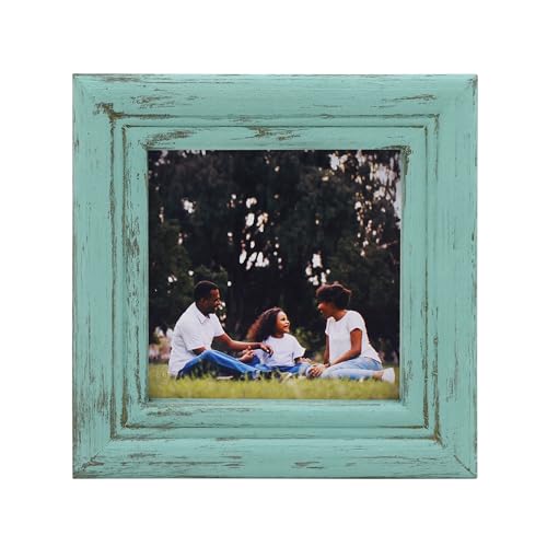 4x4 Picture Frame Made of Solid Wood High Definition Glass Rustic Antique Designs Small Photo Frame for Tabletop Display and Wall Mounting, Distress Blue - color: Distress Blue B, size: 4" X 4"