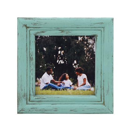 4x4 Picture Frame Made of Solid Wood High Definition Glass Rustic Antique Designs Small Photo Frame for Tabletop Display and Wall Mounting, Distress Blue - color: Distress Blue B, size: 4" X 4"