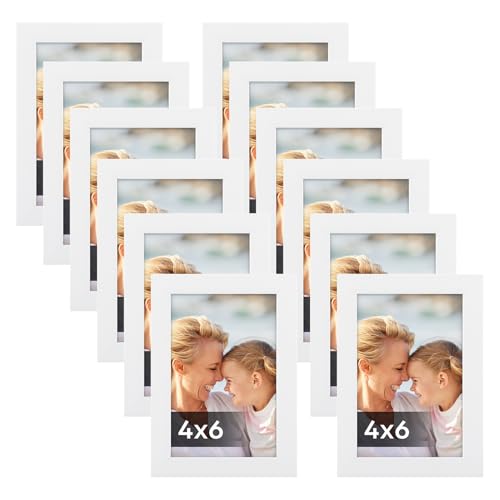 Lyeasw 4x6 Picture Frames White 12 Pack, Multi 4 by 6 Photo Frame with HD Glass for Wall Mount or Tabletop Display - color: White, size: 4x6