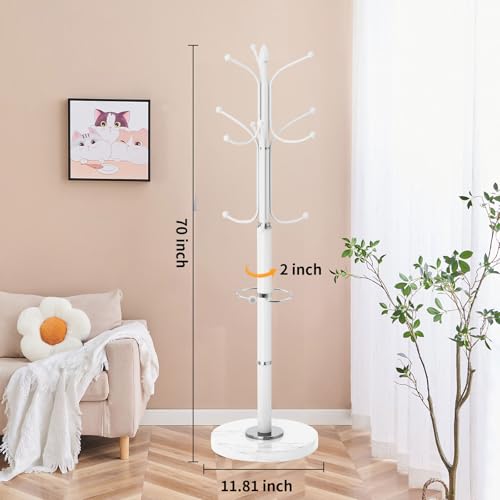 ZOZOE Metal Coat Rack Stand, Modern Coat Rack Freestanding with Natural Marble Base, Sturdy Coat Racks with 12 Hooks & Umbrella Holder,White Coat Tree Hanger Stand for Bags,Hats,Entryway,Office - color: White 12 Hooks