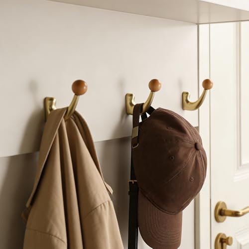 wall-Mounted Light Luxury Coat Hooks, Used for Hanging Coats, Hats, Scarves and Towels, Suitable for Entrance Halls, bathrooms and bedrooms (2, 7110Copper Wire Drawing + Beech Wood) - color: 7110Copper wire drawing + beech wood