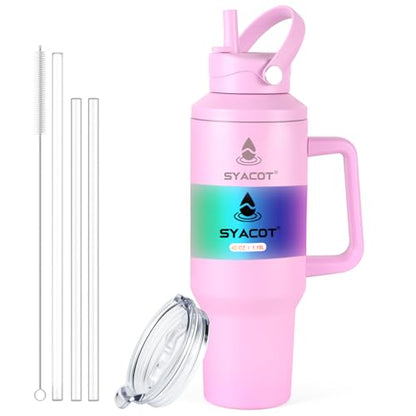 40 oz Tumbler with Handle and Straw or Convert to 40 oz Insulated Water Bottle Fits in Cup Holder. Stainless Steel Metal Water Flask with 2 Lids for Travel,Camping,Gym Sports Coffee Mug Thermal Cup - color: Lavender Purple
