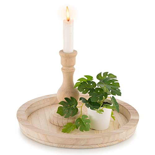 Hanobe Unfinished Round Wooden Craft Trays for DIY Decorative Plate | Circle Wood Tray for Painting, Staining and Crafts Ideal for DIY Centerpieces Decor, Montessori Activities - color: Natural Wood