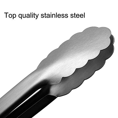 600℉ Heat Resistant Kitchen Tongs with Locking, Set of 9-inch and 12-inch Stainless Steel Metal Cooking Tongs with Non-Slip Grip, Perfect for Grilling, Barbecue (BBQ) and More - size: 9" & 12"