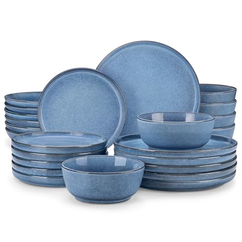 vancasso ANYA 24 Pieces Plates and Bowls Set, Blue Dinnerware Sets, Reactive Glaze Dishes Set for 6, Ceramic Dishware Sets Kitchen Dinner Set, Microwave & Dishwasher Safe - color: Blue, size: 24 Pcs (Service for 6)