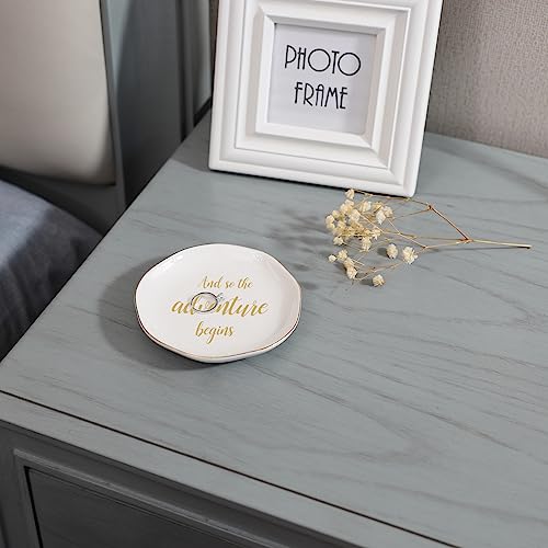 And So The Adventure Begins Ring Dish-Inspirational Bridal Shower, Bachelorette Party, Engagement Wedding Gifts, Congratulation Present for New Chapter,Ceramic White - style: And So The Adventure Begins
