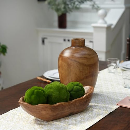 Indoor Carved Mid-Tone Brown Paulownia Wood Decorative Dough Bowl, 15.2" Rustic Farmhouse Centerpiece Bowl for Home Table Living Room Decor, 2026 Home Essential