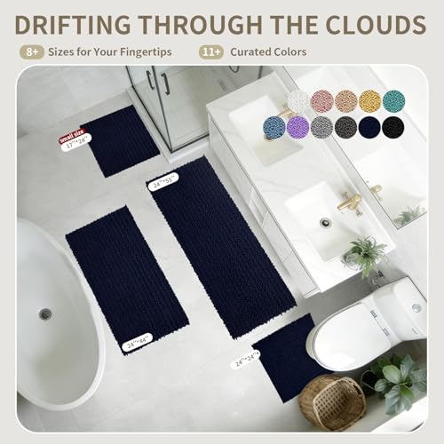 Toilet Rugs U-Shaped Mat 24x24, Contour Bathroom Mat - Ultra Soft & Absorbent Chenille, Quick-Dry, Machine Washable with Non Slip Barrier Backing, Navy Blue - color: Navy, size: 24" X 24"(Toilet Rug)