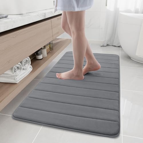 Buganda Memory Foam Bath Mat 47 x 24, Ultra Soft Absorbent Bathroom Rugs | Grey, Machine Washable Quick Dry Bath Mats for Bathroom Floor, Shower and Tub, Home Decor Accessories - color: Grey, size: 47" X 24"