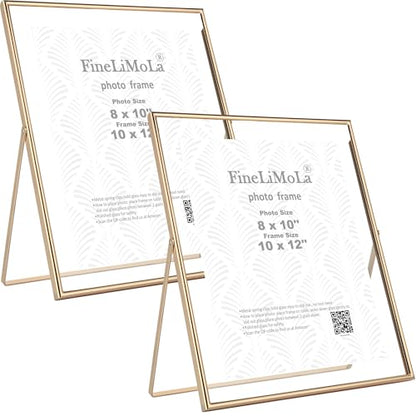 Gold 10x12 Floating Frame 2 Pack for Photo Sizes(7x9''8x10'',8.5x11''),Adjustable Tabletop/Shelf Floating Picture Frame 8x10'',Classy Gift Choice for Wedding,Christmas,Home or Office Decor - size: 10x12''(2PK)