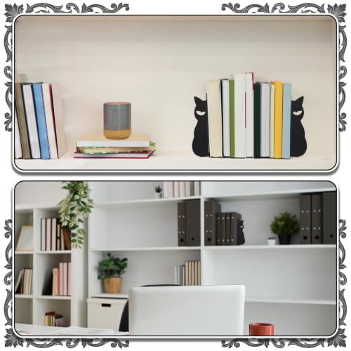 Angry Cat Bookends Set of 2 Metal Book Ends for Shelves Desk | Sarcastic Silhouette Design, Holds Books on Bookshelf or Office, Black Metal Construction, Gift for Cat Lovers and Readers - style: Angry Cat