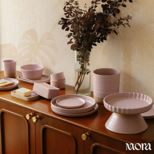 Mora Medium Dishes Set of 4, 35oz Ceramic Pottery Pasta Plate/Wide Bowls - Microwave, Oven and Dishwasher Safe - Dawn - color: Dawn