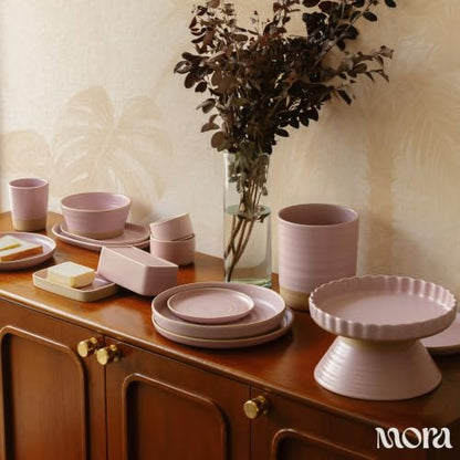 Mora Medium Dishes Set of 4, 35oz Ceramic Pottery Pasta Plate/Wide Bowls - Microwave, Oven and Dishwasher Safe - Dawn - color: Dawn