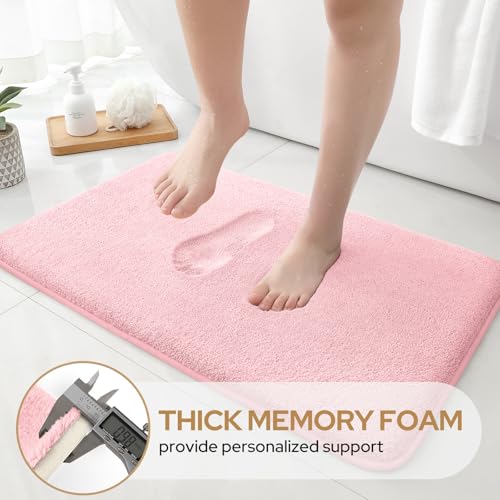 HOMEIDEAS Upgraded Bathroom Rugs Set 3 Piece, Ultra Soft Memory Foam Bath Mats, Super Absorbent Non Slip Washable U-Shaped Toilet Bath Rug (Light Pink, 17"x24"+20"x32"+U-Shaped 20"x24") - color: Light Pink