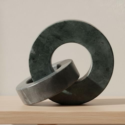 Home Decor and Bathroom Decor Marble Double Ring - Modern Shelf Sculpture and Office Accents for Room Styling - Coffee Table Ornaments and Living Room Decor Statues Design - 6", Green & Black - color: Green