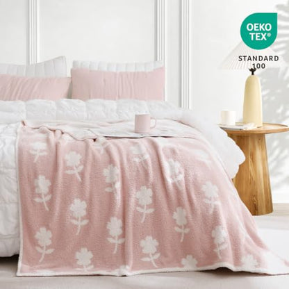Snuggle Sac Twin Size Bedding Blanket, Pink Flower Throw Blanket for Couch, Microfiber Fluffy Warm Cozy Fuzzy Soft Reversible Blankets, Pink, 60x80 inches - color: Flower Pink, size: Twin(60"x 80")