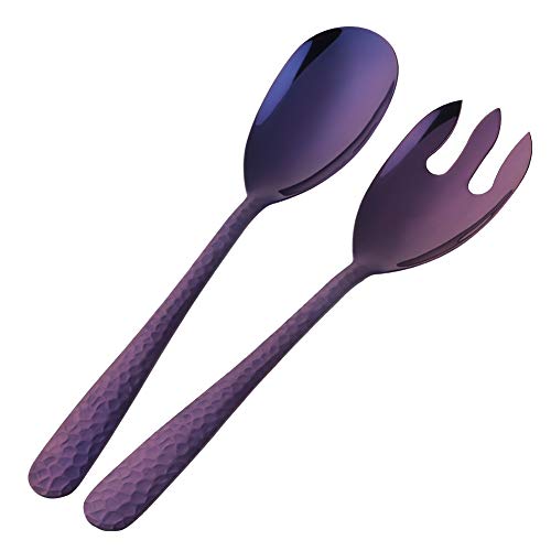 Salad Spoon and Fork Set, 12 Inch Stainless Steel Salad Server, Purple Serving Utensils, Dishwasher Safe, Pack of 2 - color: Purple
