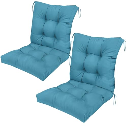 Outdoor Chair Cushions Set of 2 with Ties Non Slip Teal Blue Waterproof Tufted Patio Wicker Chair Cushion Replacement for Outdoor Rattan Wood Dining Wicker Chairs 41.7 * 20.8 * 3.9" - color: Teal Blue