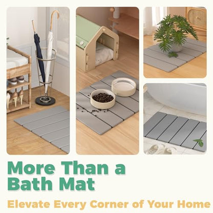 SYIPO Stone Bath Mat - Non-Slip Foldable Diatomite Bath Mat 23.6 x 15.3”, Super Absorbent & Quick Drying Bathroom Mat | Easy to Clean Shower Floor Mat, Light Gray - color: Light Gray